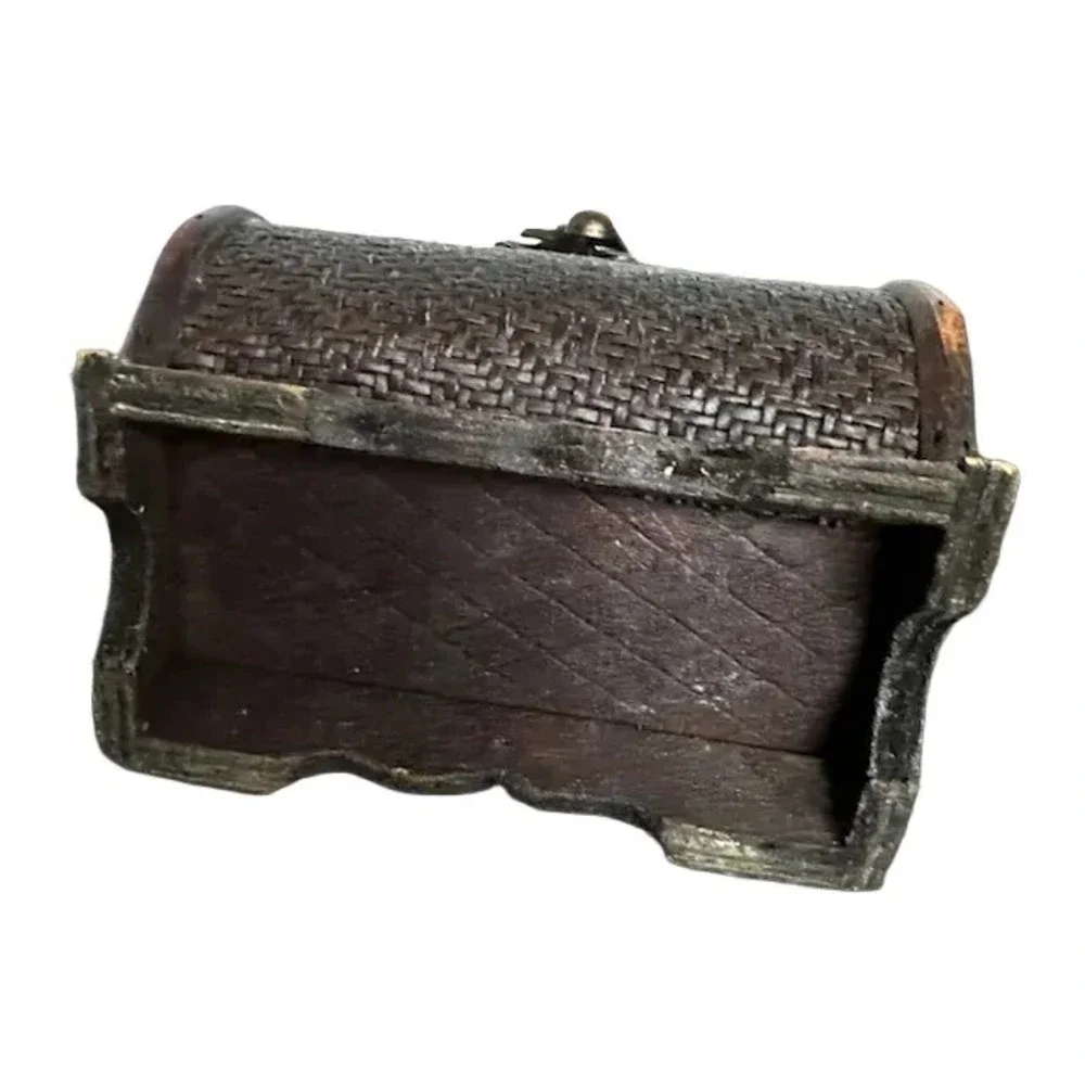 Wooden Medium Trinket Art Box Basket Woven Style W LID Clasp‎ 6